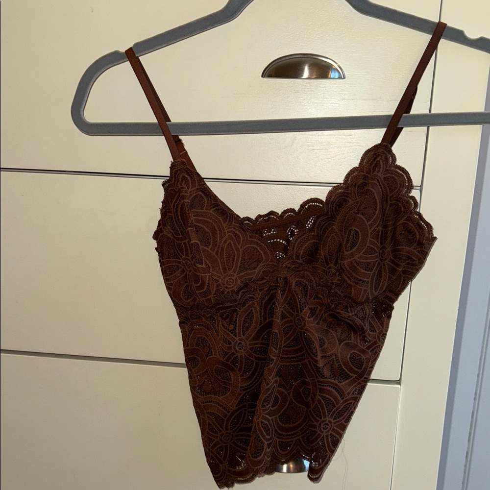 Aerie Brown Lace Camisole Top